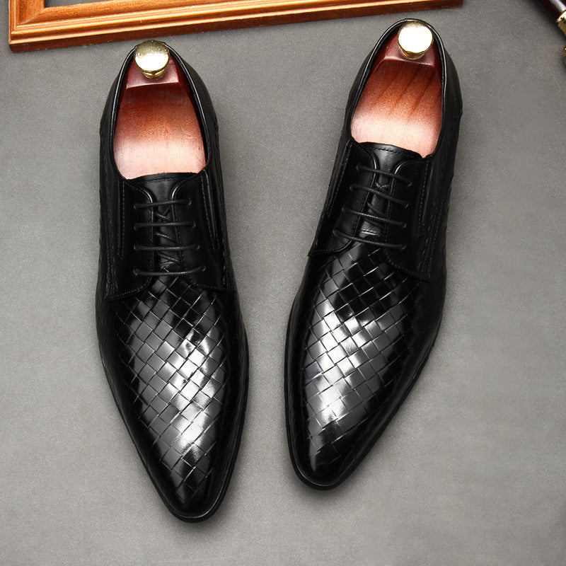 Embossed Stone Pattern Laced Leather Dress Shoes