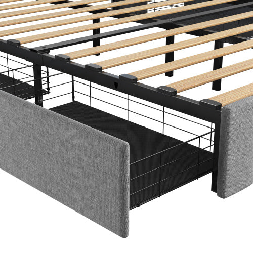 Under-Bed Portable Storage Drawers with Wings Headboard Bed Frame With LED - Full Size - Light Grey