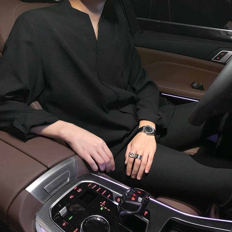 Stand-up Collar Slim Long-Sleeved Button Down