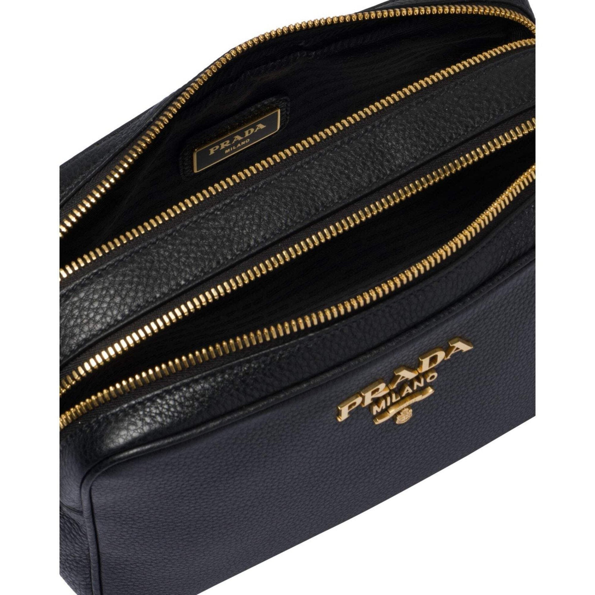 Prada Black Vitello Phenix Leather Double Zip Cross Body Bag 1BH079