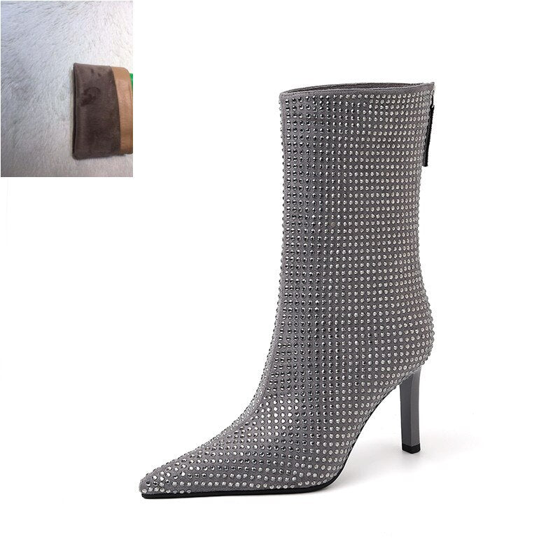 Sequins High Heel Zipper Boots