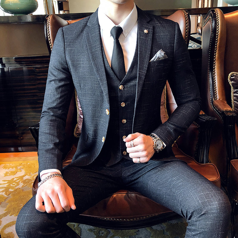 Interlining Slim-fit Single Breasted Three-Piece Suit
