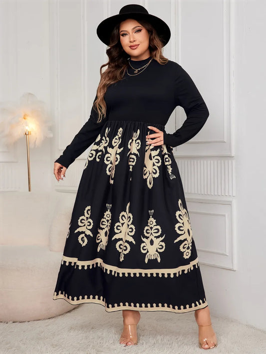 Honey Mock Neck Long Sleeve Dress - Plus Size
