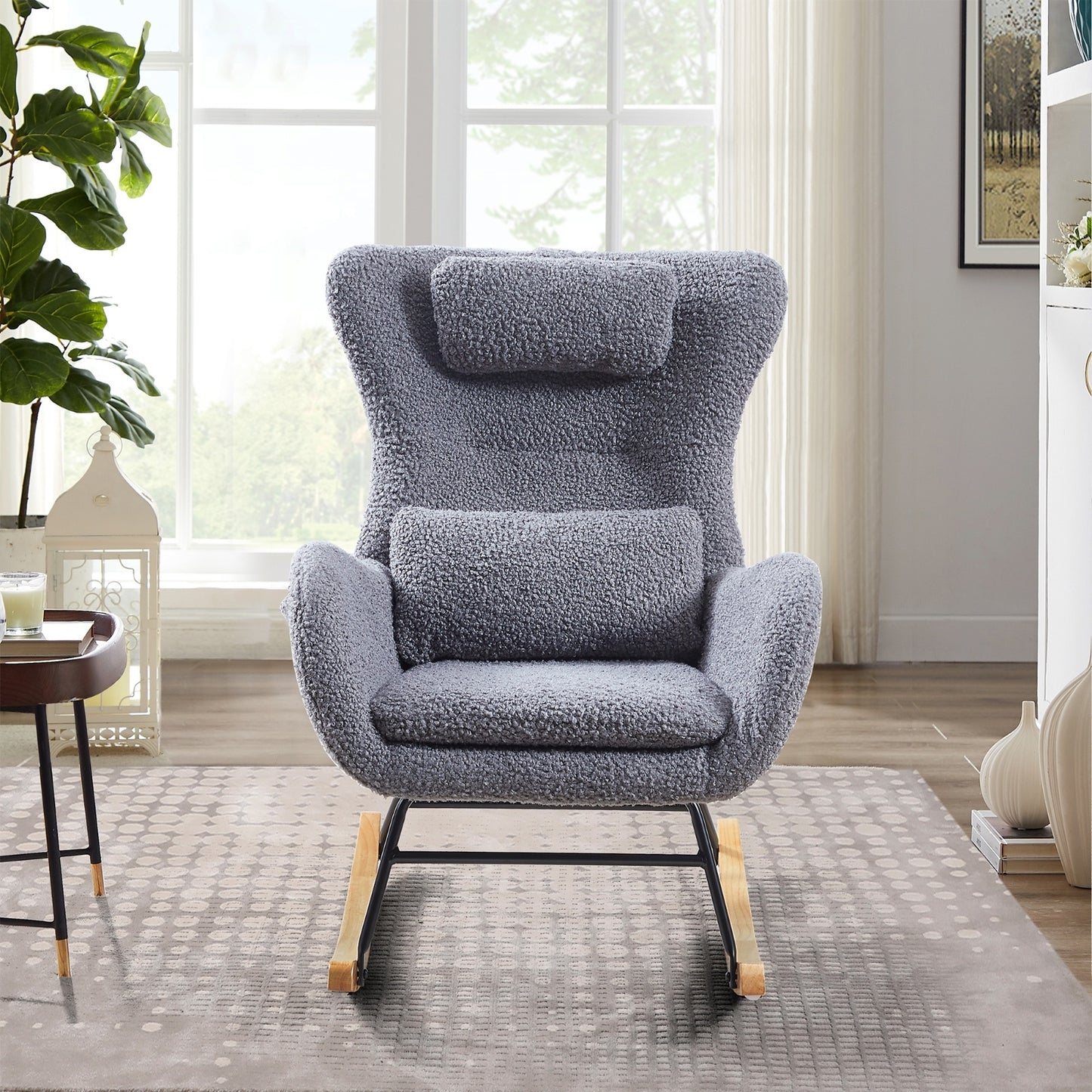 Nursery Rocking Chair With High Backrest - Gray