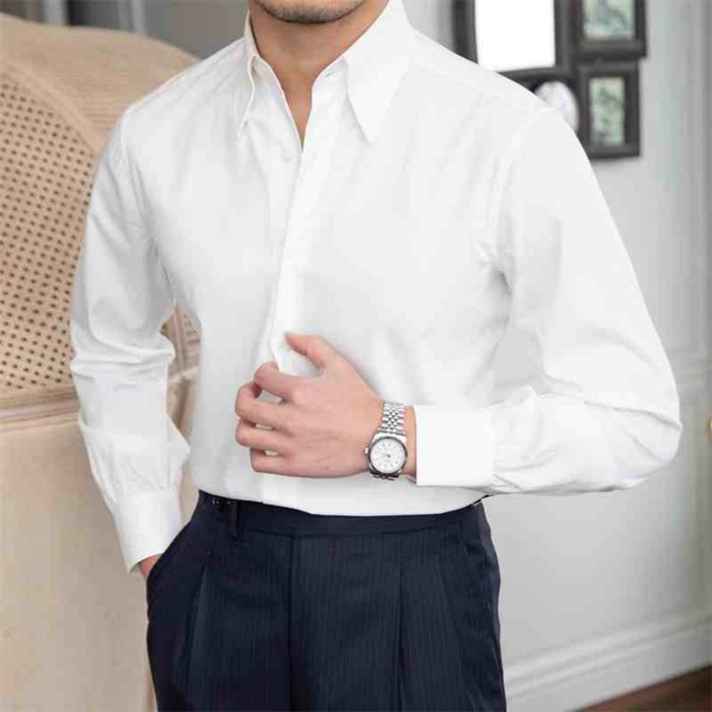 Pointed Collar Wrinkle Resistant Slim Fit Button Down