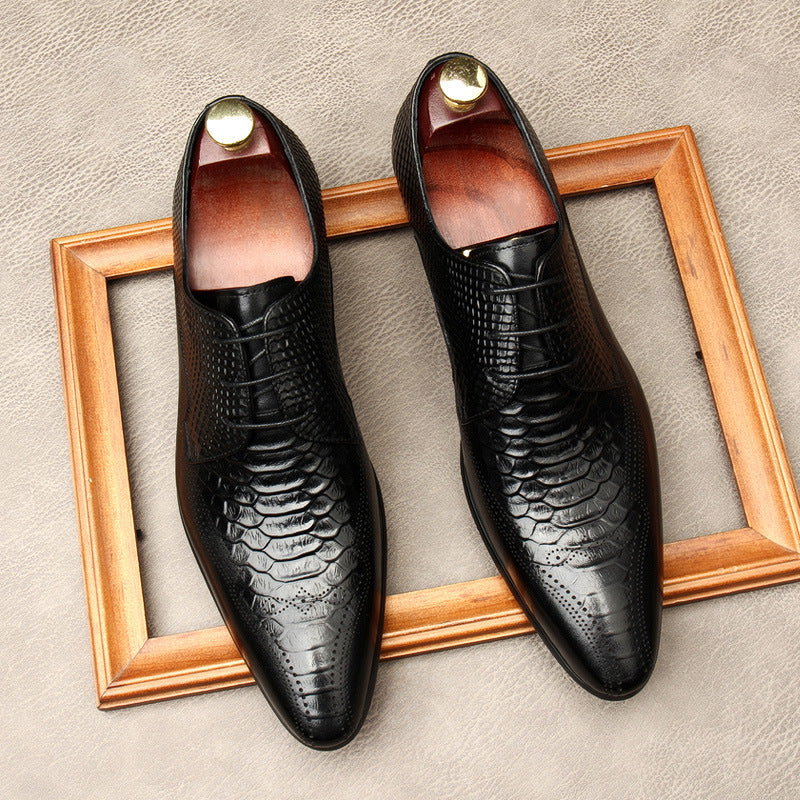 Leather Snakeskin Pattern Lace-Up Dress Shoes