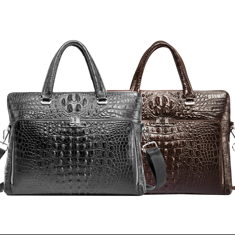 Genuine Leather Croc Pattern Laptop Messenger Bag