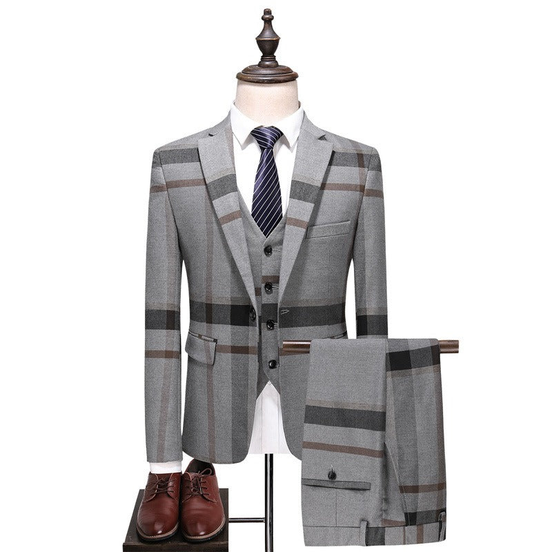 Three-Piece Large Plaid Business Suit