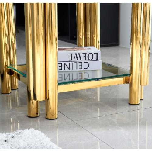 Stainless Steel End Table - Double-Layer Clear Tempered Glass