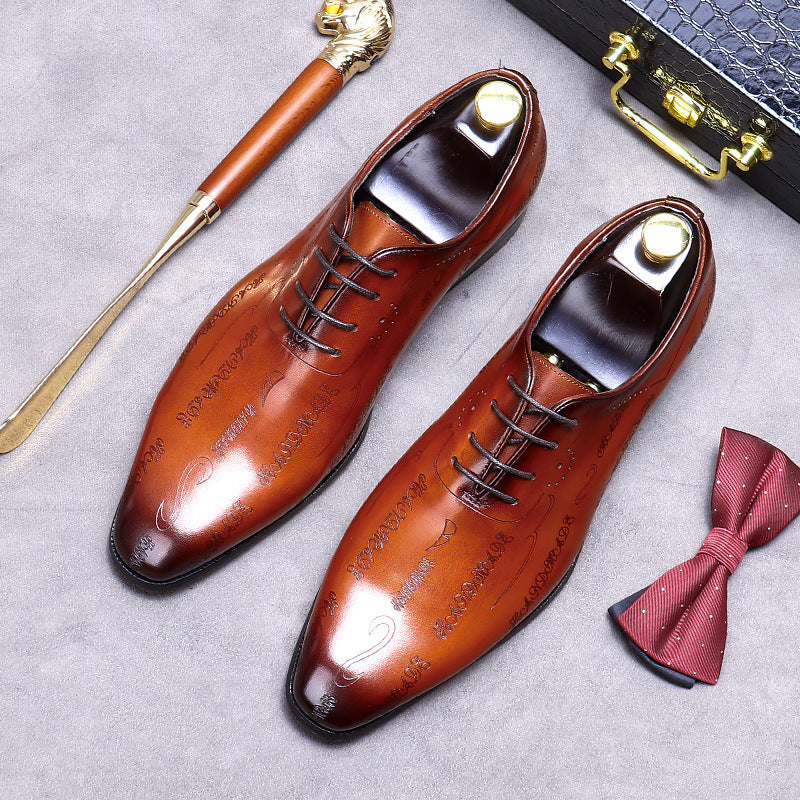 Two Tone Carved Genuine Leather Dress Shoes