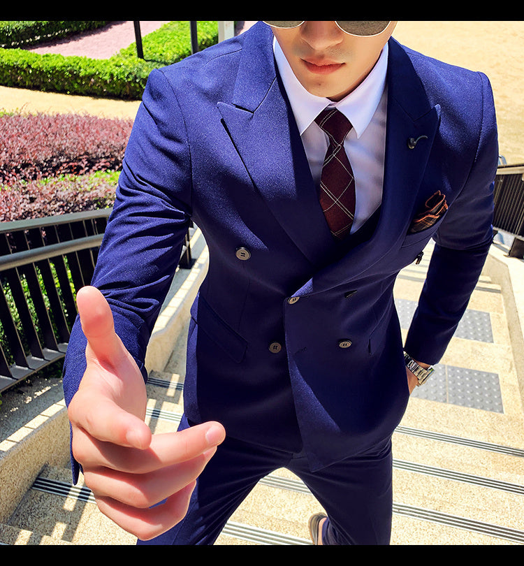 Slim Fit Professional Double Breasted Three-Piece Suit