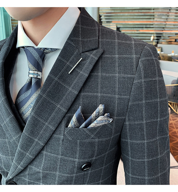 Plaid Three-Piece Slim-Fit Suit