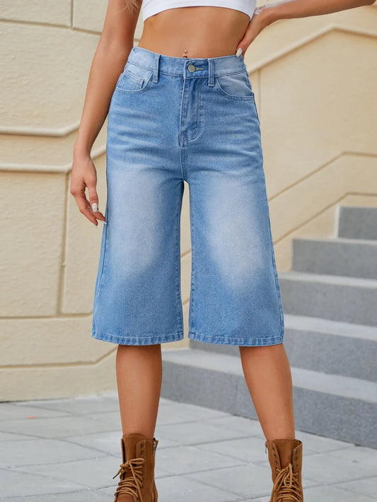 High Waist Denim Long Shorts