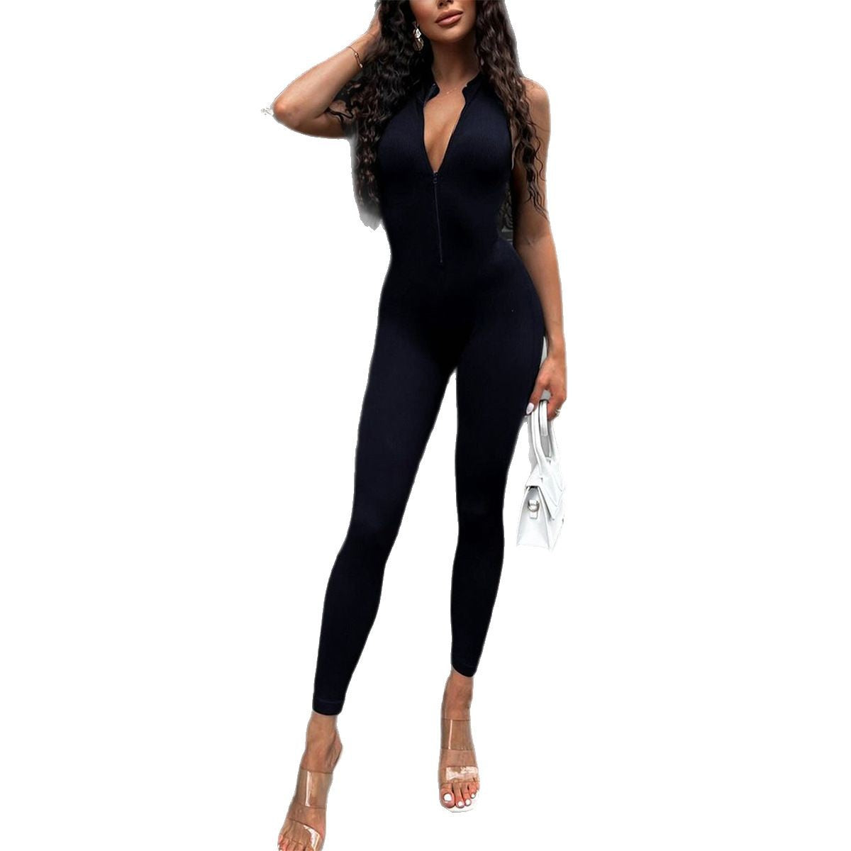 Deep V-Sleeveless Jumpsuit