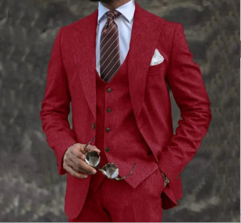 Single Breasted Cotton Three-Piece Suit
