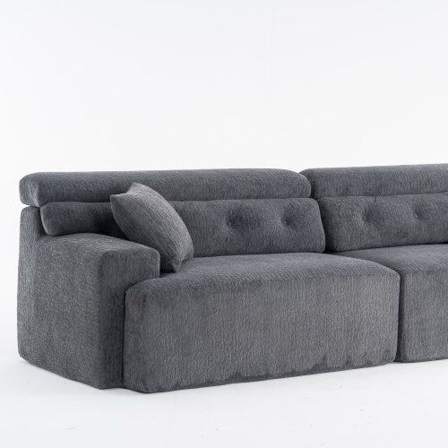 Chenille Fabric COMPRESSION SOFA With 2 Pillows - GRAY
