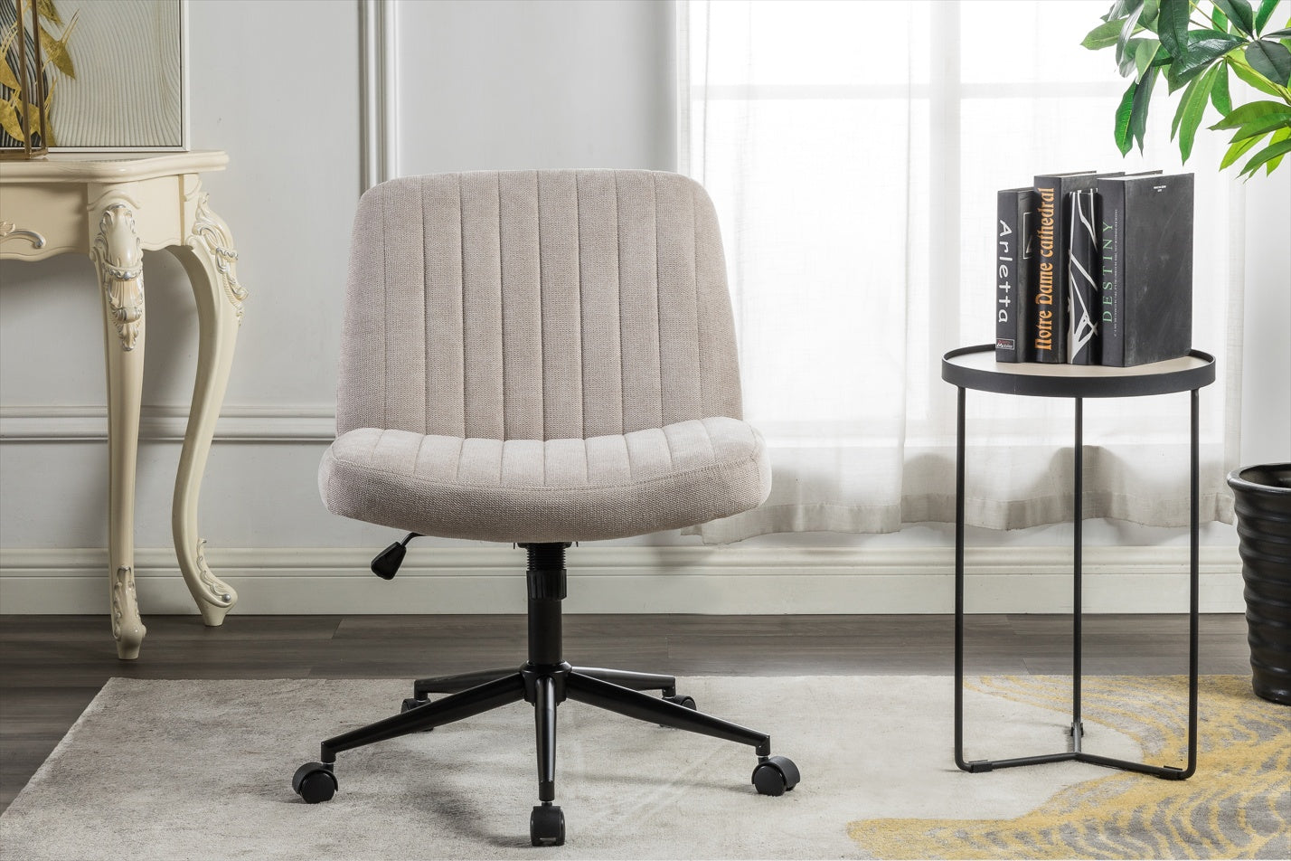 Wide Fabric Vanity Armless Desk Chair - Swivel and Height Adjustable