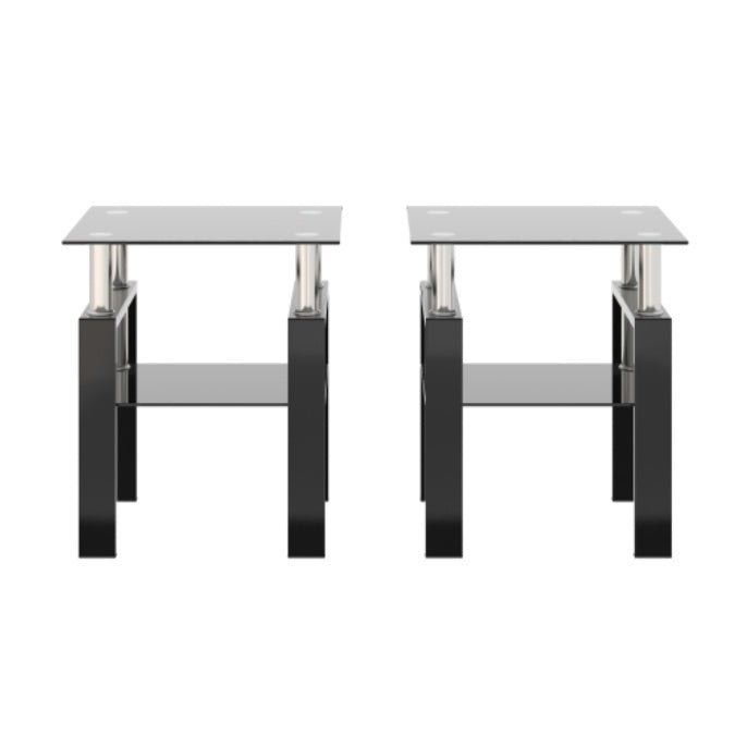 Modern Tempered Glass Tea End Table - Set Of 2