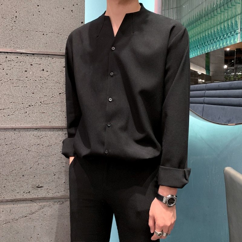 Stand-up Collar Slim Long-Sleeved Button Down