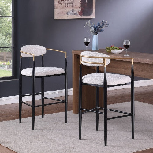 Counter Height Upholstered Bar Stools With Back Barstools Set Of 2 - Beige Faux PU Leather
