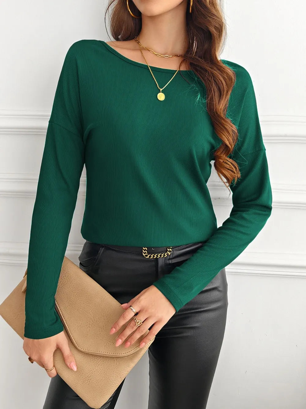 Back Patchwork Butterfly Ribbed Long Sleeved Shirt