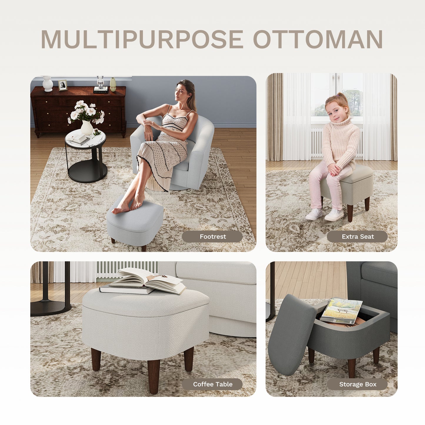 COLAMY Swivel Barrel Accent Chair With Ottoman