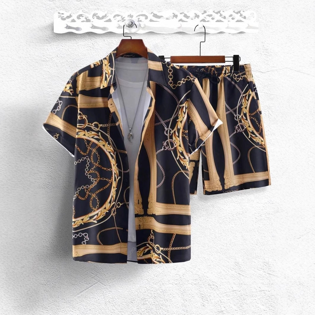 Gold Luxury Chain Digital Print Shirt Shorts Set