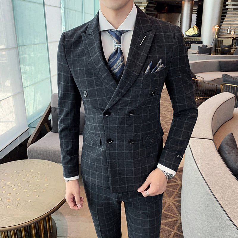 Plaid Three-Piece Slim-Fit Suit
