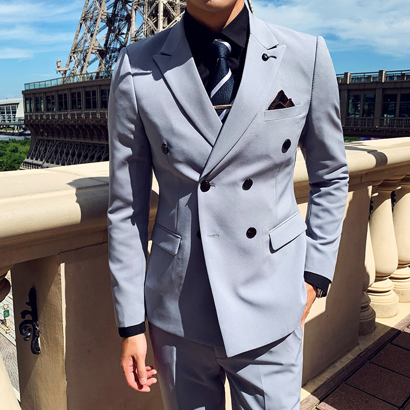 Slim Fit Professional Double Breasted Three-Piece Suit