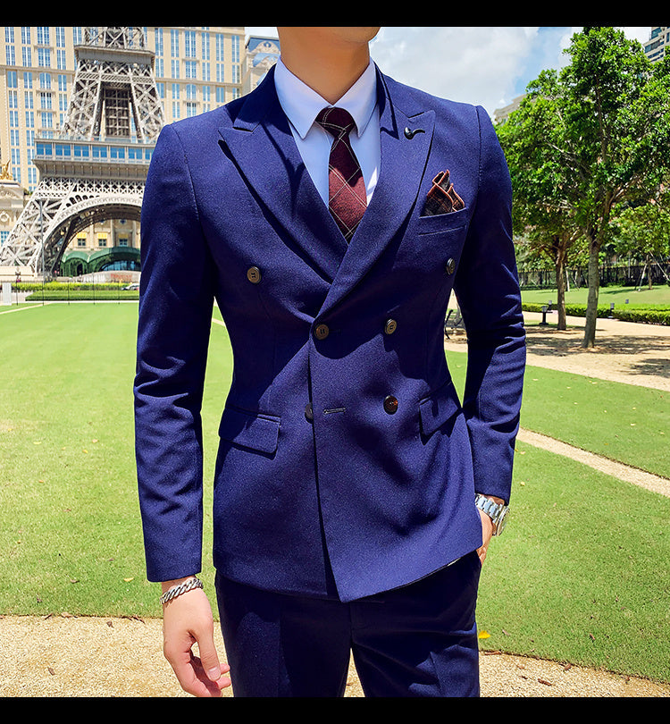 Slim Fit Professional Double Breasted Three-Piece Suit