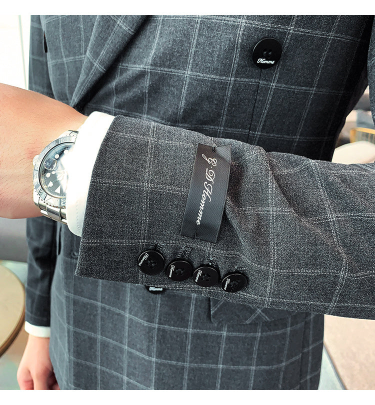 Plaid Three-Piece Slim-Fit Suit