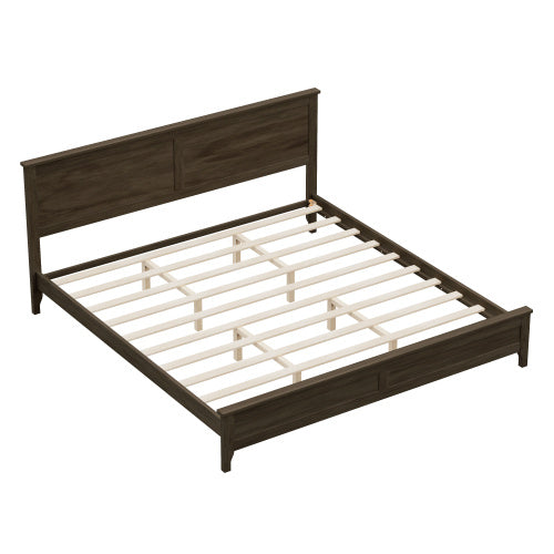 Solid Wood Platform Bed With Sturdy Wooden Slats Support - King Size - Espresso