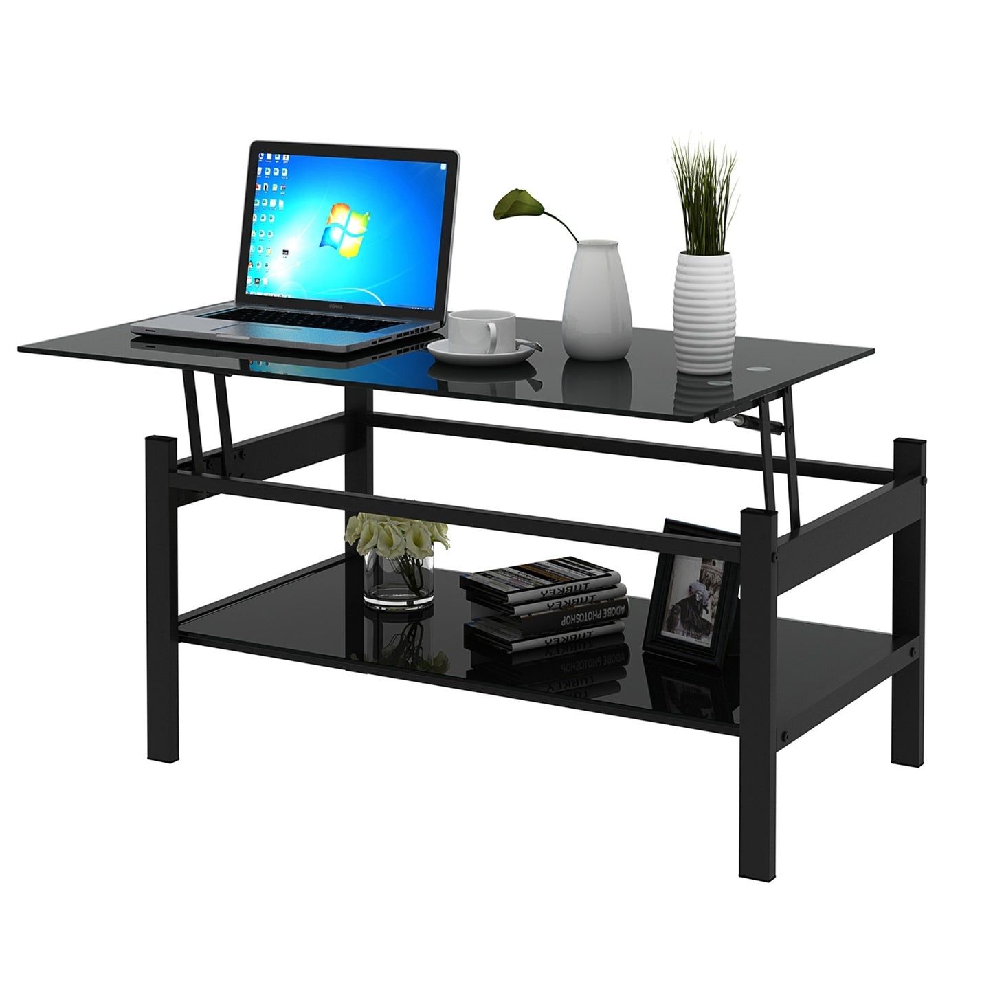 Glass Lift Top Coffee Table - 2-Layer Tempered Glass