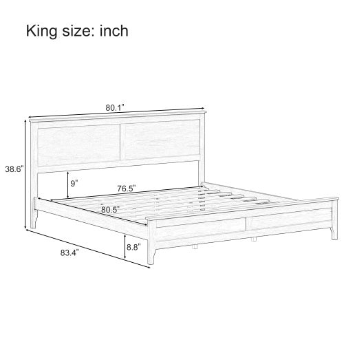 Solid Wood Platform Bed With Sturdy Wooden Slats Support - King Size - Espresso