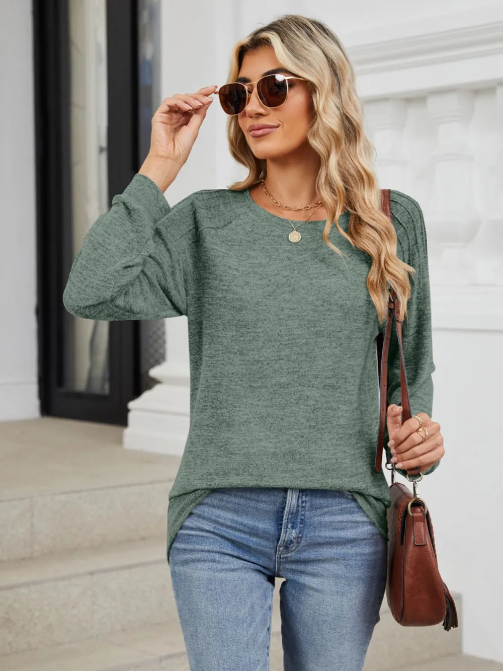 Round Neck Loose Drawstring Sweater