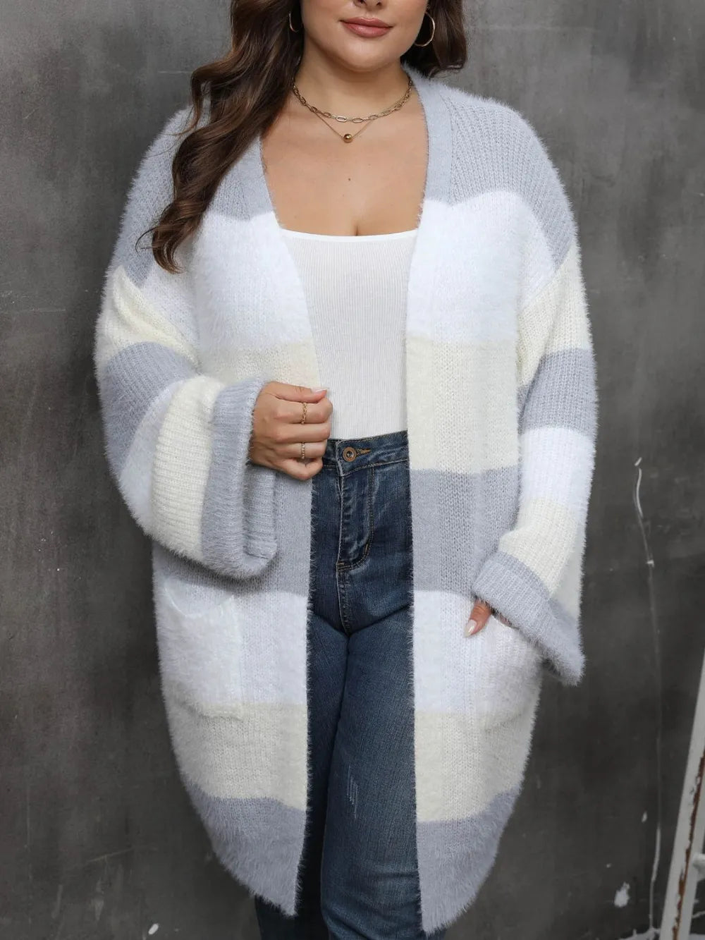 Open Front Long Sleeve Cardigan - Plus Size