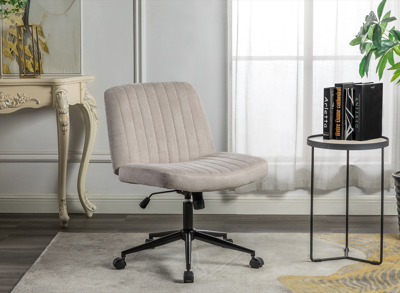 Wide Fabric Vanity Armless Desk Chair - Swivel and Height Adjustable