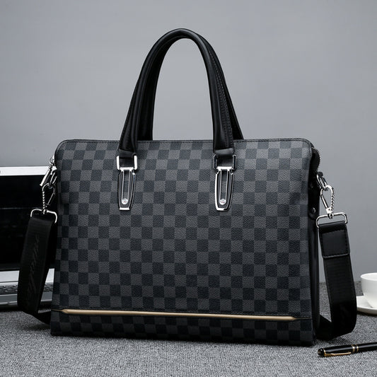Checkered Leather Messenger Bag