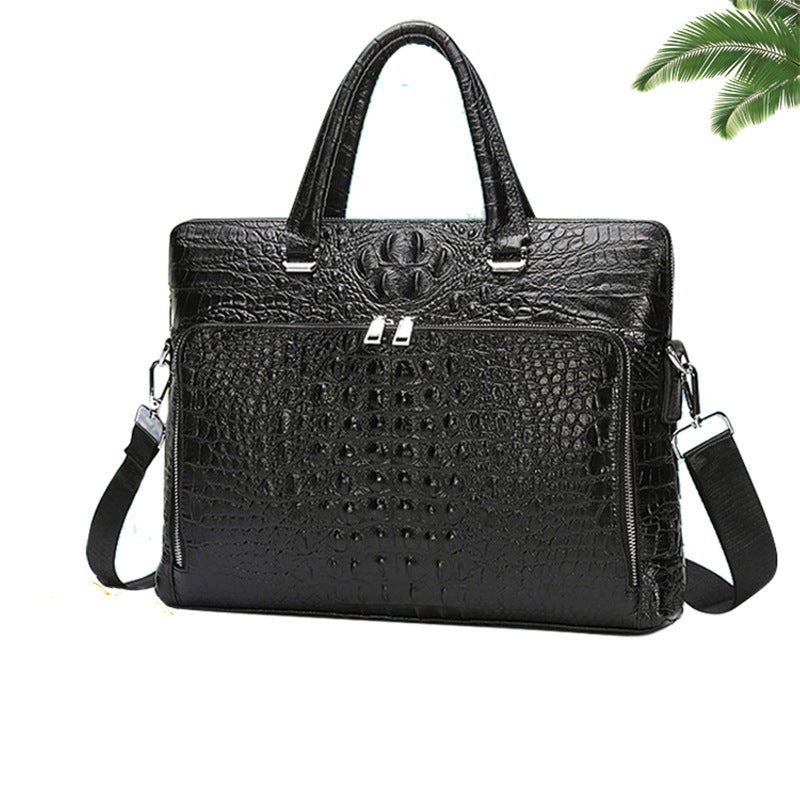 Genuine Leather Croc Pattern Laptop Messenger Bag