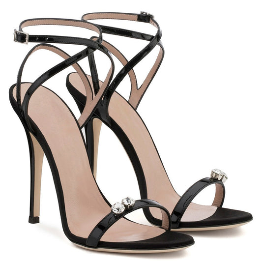 Diamond Stud Ankle Strap High Heels