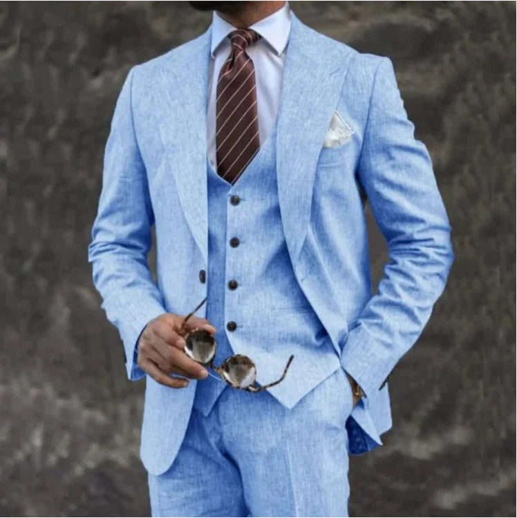 Single Breasted Cotton Three-Piece Suit