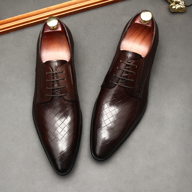 Embossed Stone Pattern Laced Leather Dress Shoes
