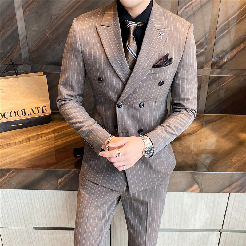 Pinstriped Slim Fit Double Breasted Three-Piece Suit