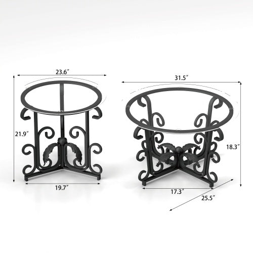 Tempered Glass Surface Coffee Table 3 Piece  Set - Rustic Black