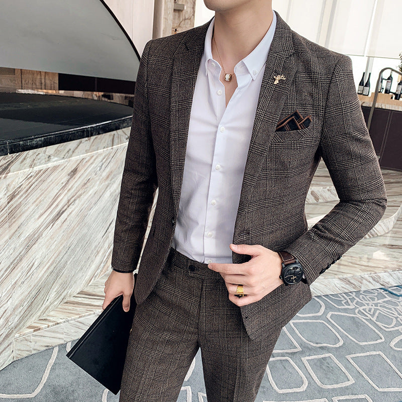 Plaid Business Slim Fit Two-Piece Suit
