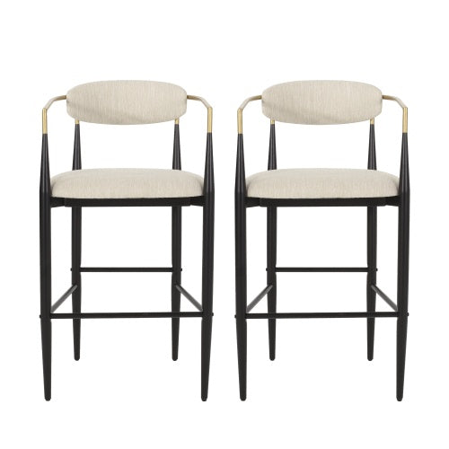 Counter Height Upholstered Bar Stools With Back Barstools Set Of 2 - Beige Faux PU Leather