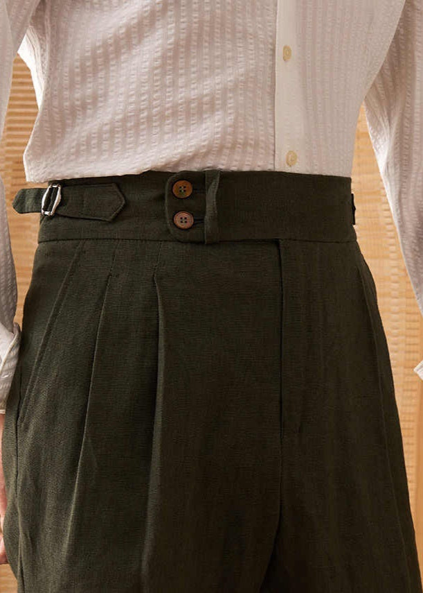 Italian Buckle Double Pleated Straight Trousers