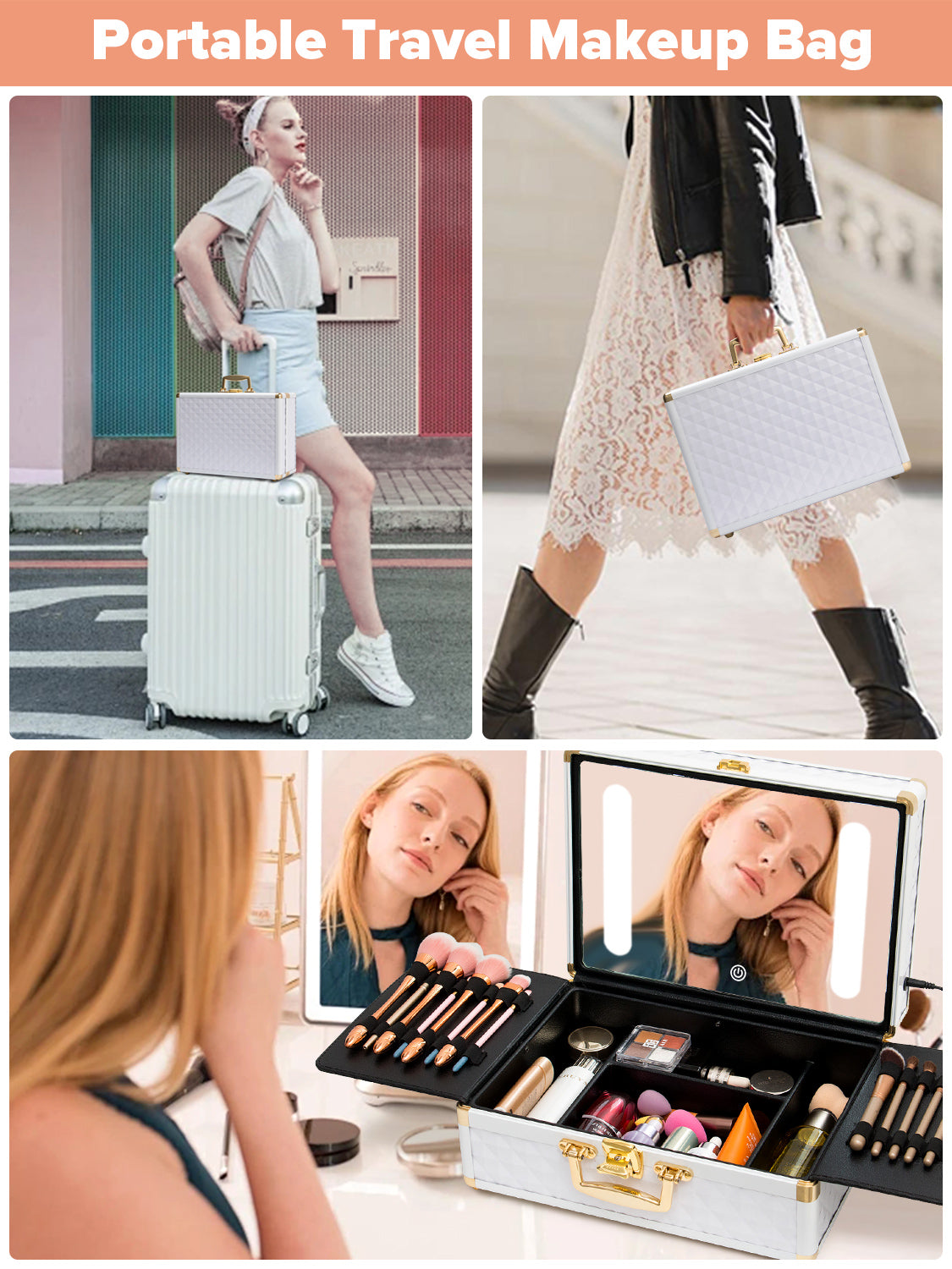 Portable Travel Makeup Case with LED Mirror