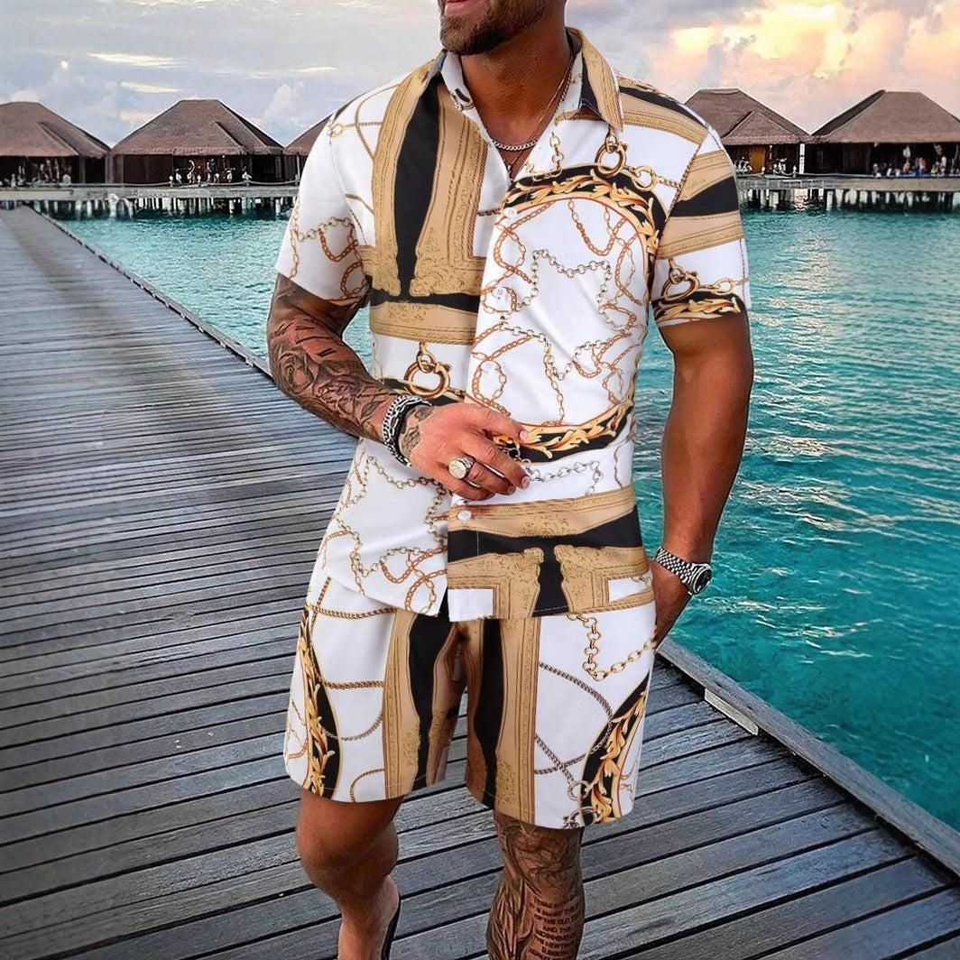Gold Luxury Chain Digital Print Shirt Shorts Set