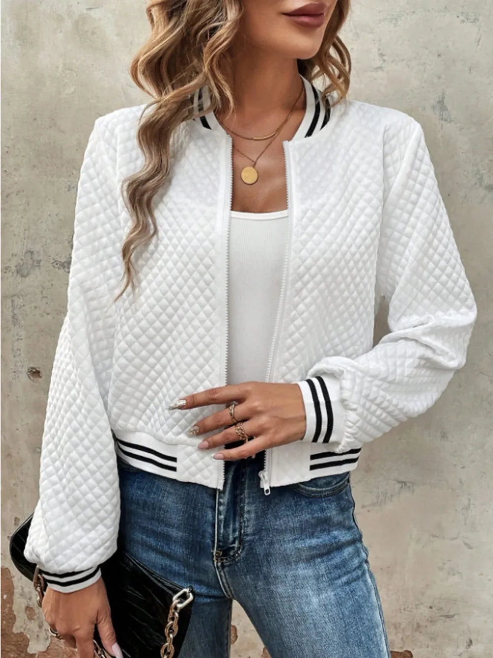 Striped Collar Bomber Jacket